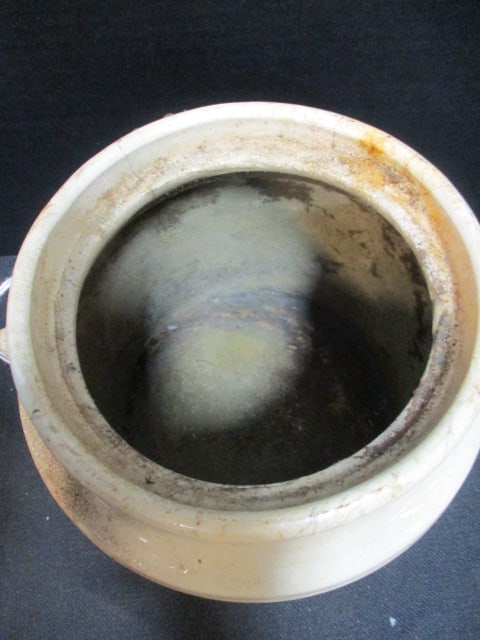 Vintage Stoneware Crock with Wood Insert Bail Wire Handle - 3