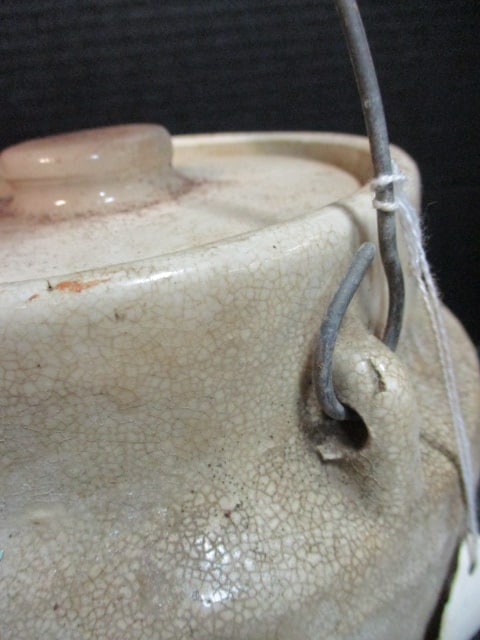 Vintage Stoneware Crock with Wood Insert Bail Wire Handle - 4