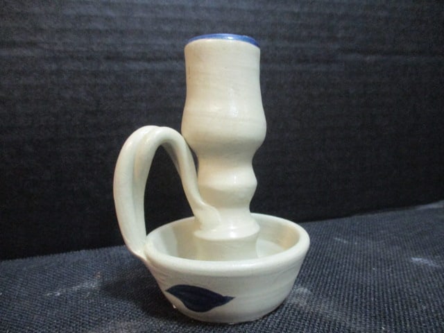 Williamsburg Pottery Handpainted Turned Pottery Pitcher, Pot and Chamber Candlestick Holder - 8