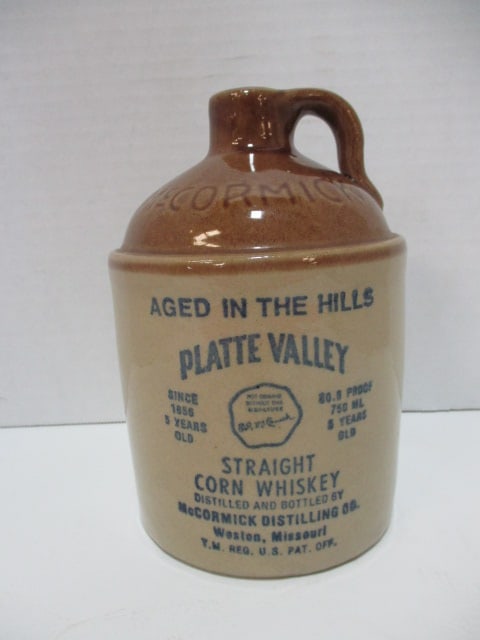 Vintage McCormick Platte Valley Straight Corn Whiskey Jug: 6 1/2"h