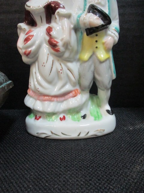 Milk Glass Lamp, Handpainted Figural Porcelain Oil Lamp and Brass Oil Lamp - 5
