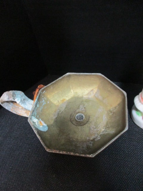 Milk Glass Lamp, Handpainted Figural Porcelain Oil Lamp and Brass Oil Lamp - 8