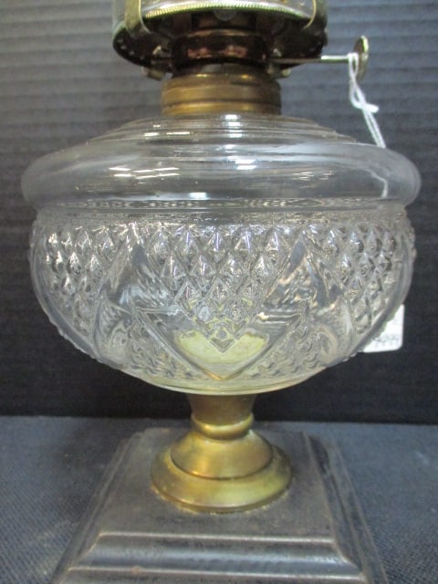 Old Pressed Glass Oil Lamp with Holly Berry Motif Shade - 3