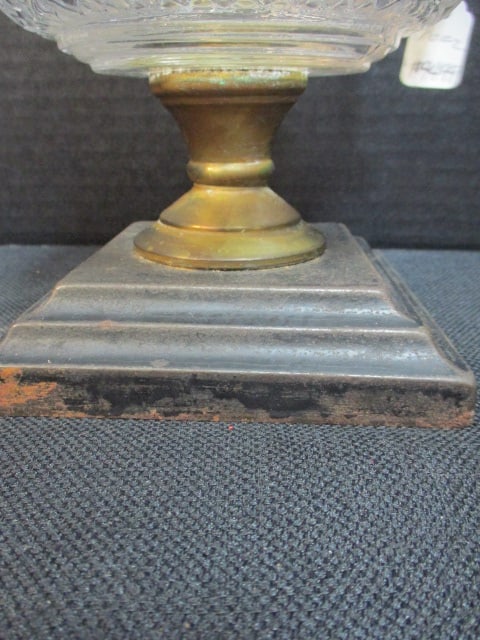 Old Pressed Glass Oil Lamp with Holly Berry Motif Shade - 4