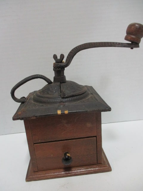 Vintage Wood and Cast Metal Coffee Mill Grinder (1 of 4)