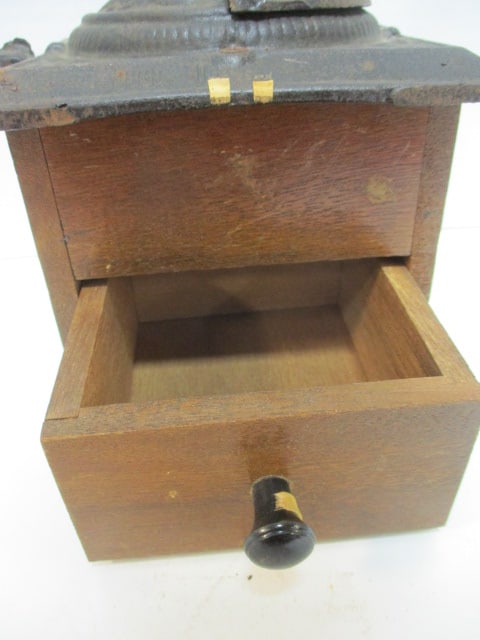 Vintage Wood and Cast Metal Coffee Mill Grinder - 2