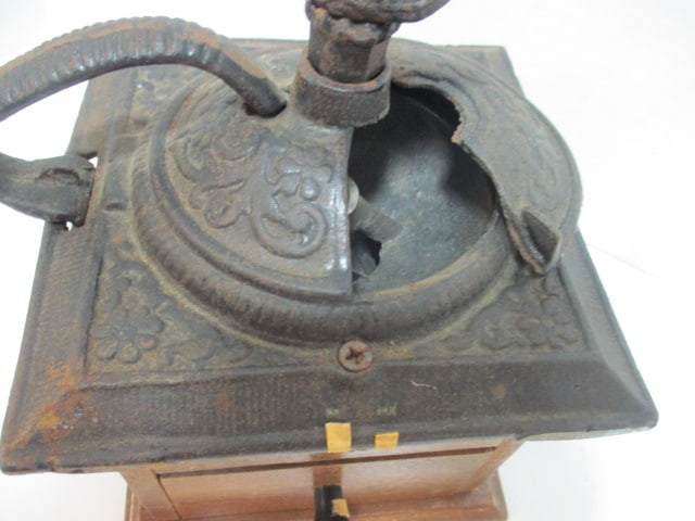Vintage Wood and Cast Metal Coffee Mill Grinder - 4