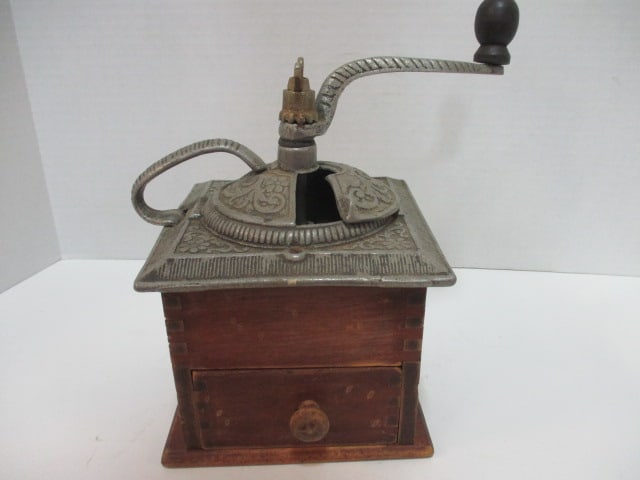 Vintage Wood and Cast Metal Coffee Mill Grinder (1 of 4)