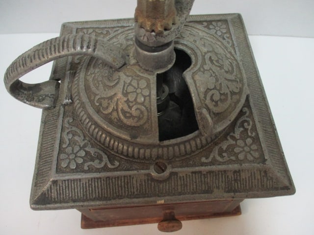 Vintage Wood and Cast Metal Coffee Mill Grinder - 2
