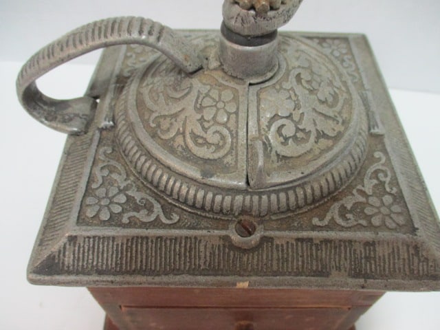 Vintage Wood and Cast Metal Coffee Mill Grinder - 3
