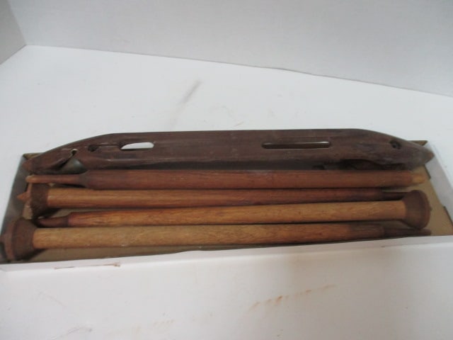 Vintage Textile Mill Wooden Shuttle and Bobbins: .