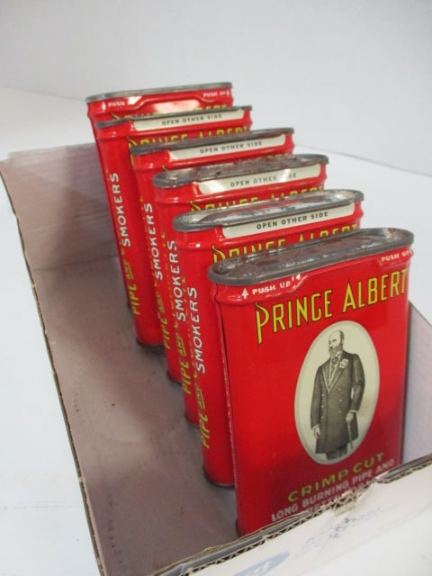 Six Old Prince Albert Tobacco Tins: .