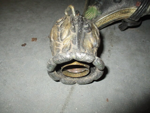 Antique Handpainted Cast Metal Light Fixture - 2