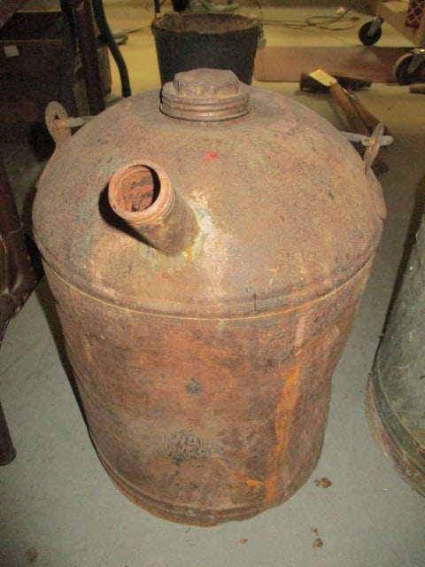 Old P. Wall 5 Gallon Metal Gas Can with Bail Handl: Local Pickup Only
