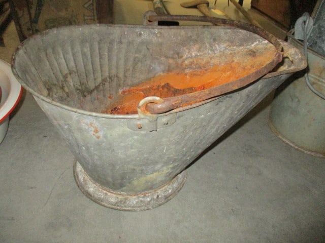 Galvanized Tin Coal/Ash Bucket: some rust