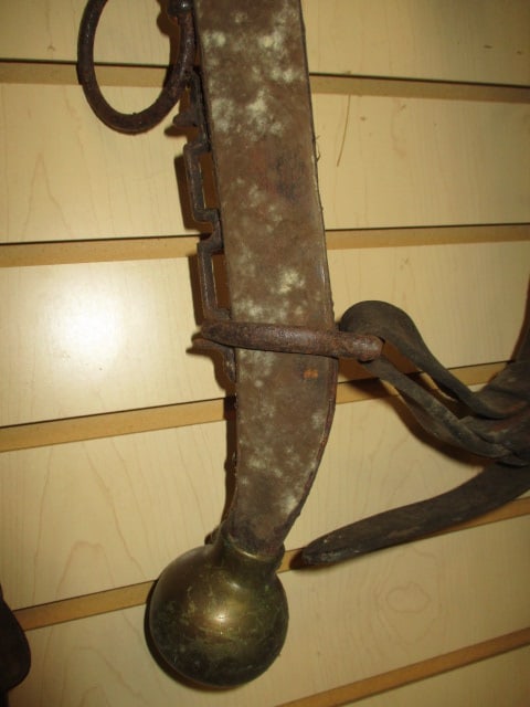Antique Wooden Horse Collar Hames with Brass Ball Finials and Iron Harness Hardware - 2
