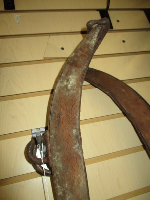 Antique Wooden Horse Collar Hames with Brass Ball Finials and Iron Harness Hardware - 4