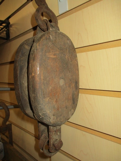 Antique Anvil Brand Wooden Pulley Block with Iron Hardware and Wheel - 2