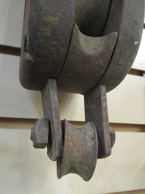 Antique Anvil Brand Wooden Pulley Block with Iron Hardware and Wheel - 3