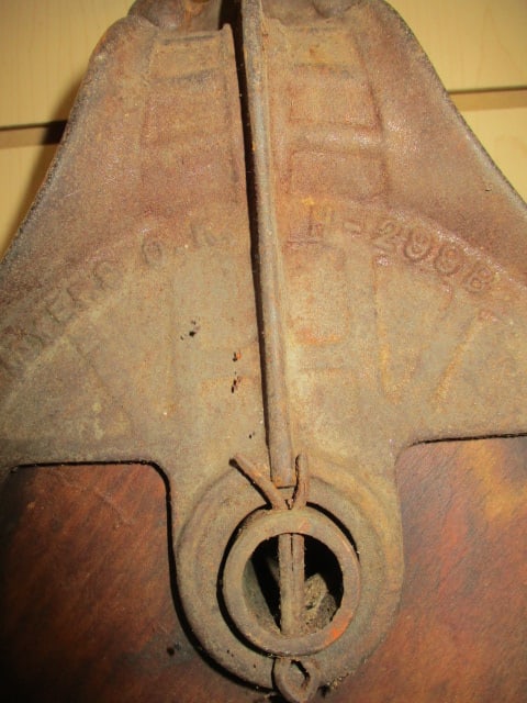 Antique Myers No. H-299 B Iron Pulley Block with Wooden Wheel - 2