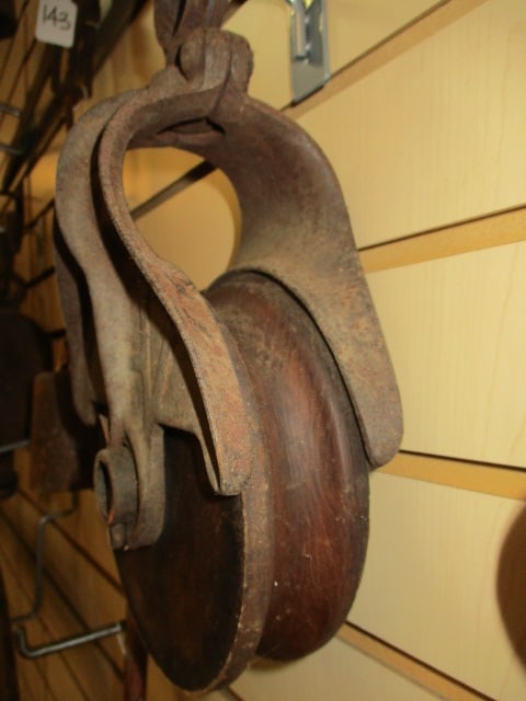 Antique Myers No. H-299 B Iron Pulley Block with Wooden Wheel - 3