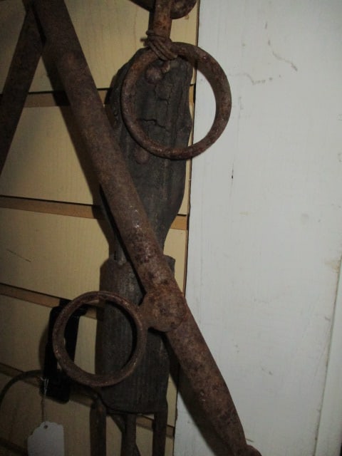Antique Cast Iron Horse Collar Hames with Leather Harness Hardware - 2