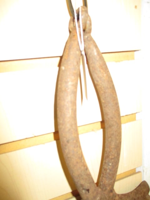 Antique Cast Iron Horse Collar Hames with Leather Harness Hardware - 3