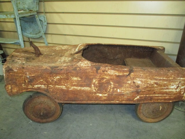 Vintage Murray/Steelcraft Pressed Steel Child's Pedal Car: 31" long, has original disc wheels, heavily weathered/rusted, missing bell and steering wheel, see all pictures and preview for condition, Local Pickup Only