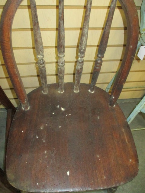 Child's Wood Windsor Style Spindle Back Chair and Painted Wooden Foot Stool - 5