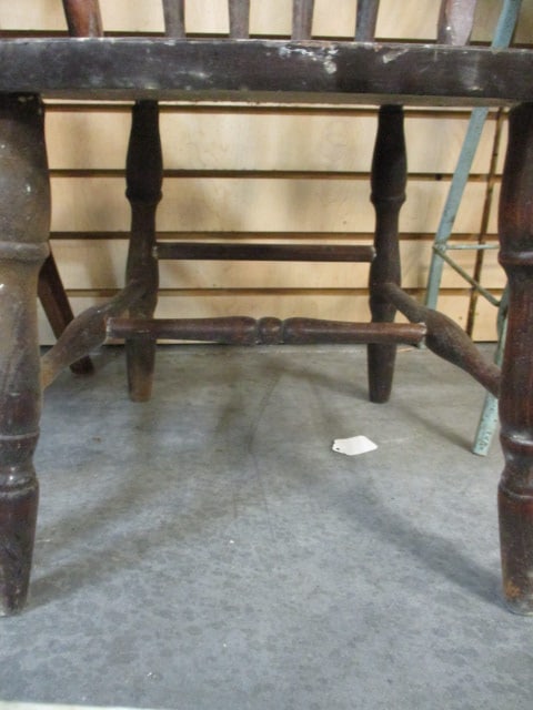 Child's Wood Windsor Style Spindle Back Chair and Painted Wooden Foot Stool - 6