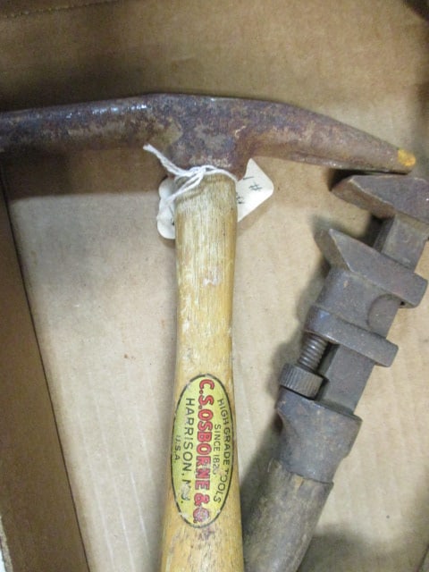 Two Old Hand Drills, 18" Wooden Level, Wood Handle Adjustable Wrench and - 3
