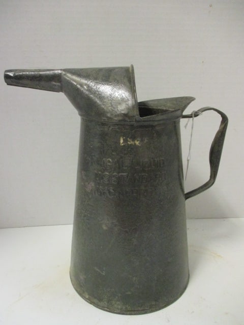 Vintage 1 Gallon Liquid US Standard NY City Approved Tin Galvanized Steel Oil Can: 11 1/4"h