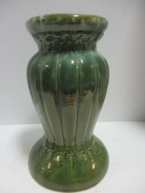 Vintage McCoy Green Drip Glaze Jardiniere Pedestal Stand (1 of 4)