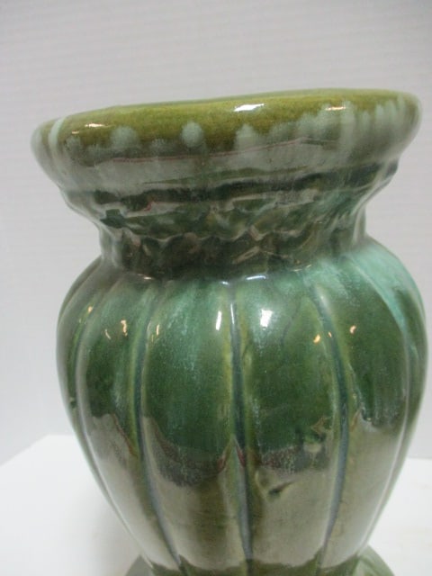 Vintage McCoy Green Drip Glaze Jardiniere Pedestal Stand - 3