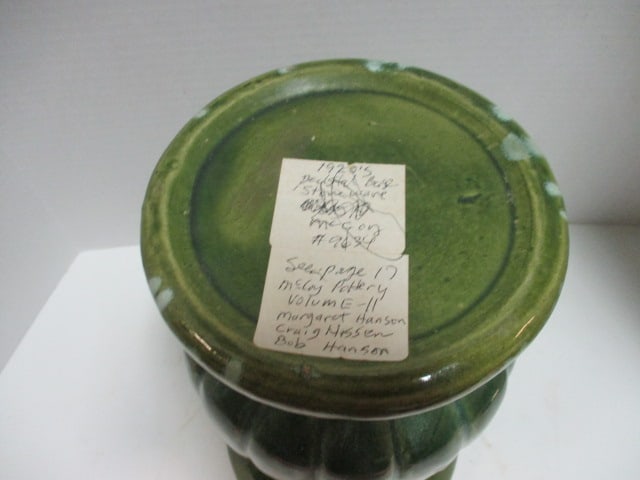 Vintage McCoy Green Drip Glaze Jardiniere Pedestal Stand - 4
