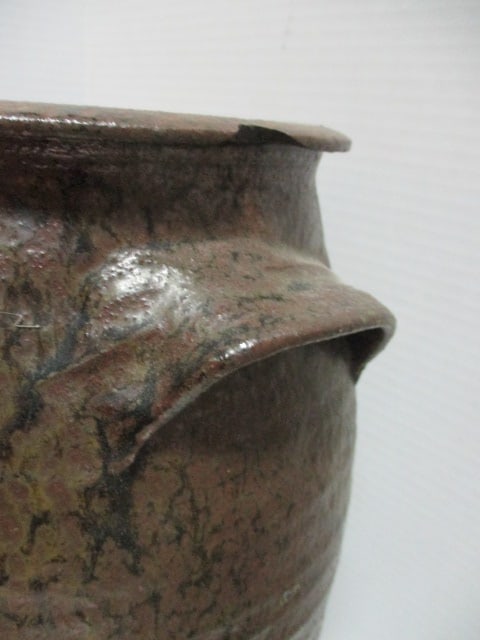 Vintage Southern Pottery Glazed Crock with Applied Finger Hold Handles - 2