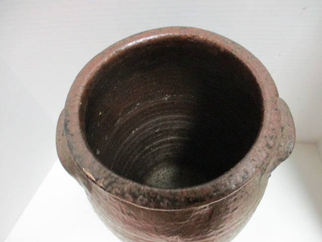 Vintage Southern Pottery Glazed Crock with Applied Finger Hold Handles - 3