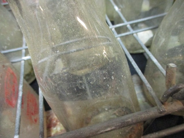Old Dairy Bottle Carrier Filled with 1/4 and 1/2 Pint Glass Dairy Bottles - 4