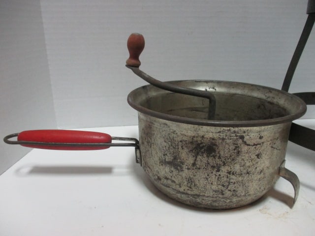 Vintage 1950's Red Handle Foley Food Mill and Tomato Cone Strainer with Stand and Wood Pestle - 2