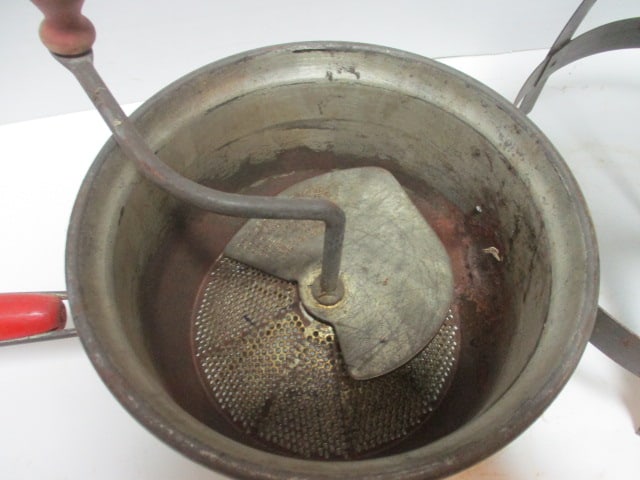 Vintage 1950's Red Handle Foley Food Mill and Tomato Cone Strainer with Stand and Wood Pestle - 3