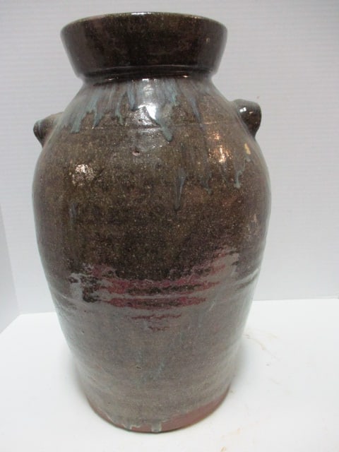 Vintage BB Craig Vale, NC Drip Glaze 4 Gallon Churn with Applied Finger Holds (1 of 4)