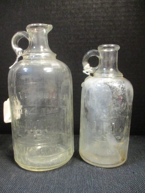 Two Vintage "White House Vinegar" Glass Bottles: 7"h, 8 1/2"h