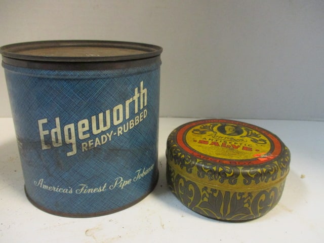 Vintage "Edgeworth Ready-Rubbed Pipe Tobacco" Tin and "Rawleigh's Antiseptic Salve" Tin: .