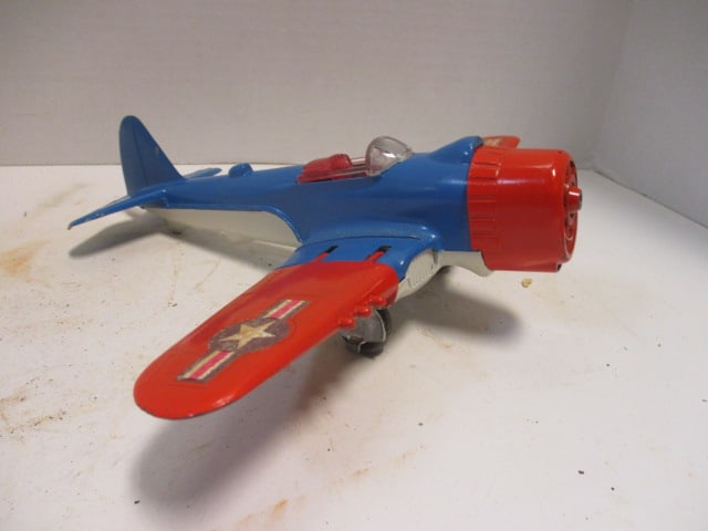 Old Hubley Kiddie Toy Diecast Metal Folding Wing Airplane: 11 1/2" w