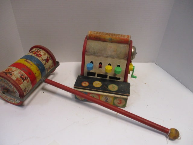 Old Fisher Price No.972 Toy Cash Register and No. 772 Musical Chime Roller Toy: well used condition see all pictures and preview