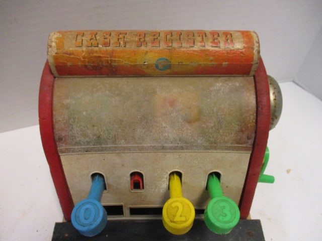 Old Fisher Price No.972 Toy Cash Register and No. 772 Musical Chime Roller Toy - 3