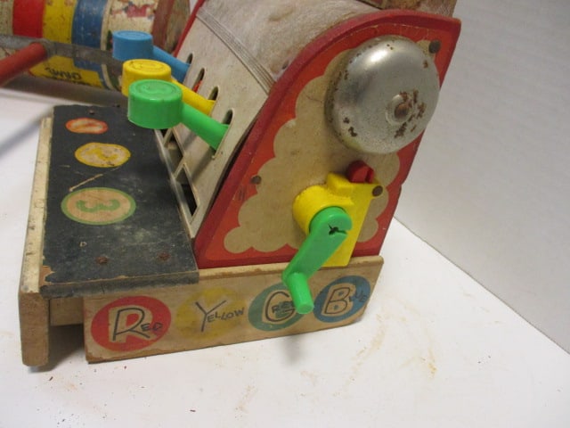 Old Fisher Price No.972 Toy Cash Register and No. 772 Musical Chime Roller Toy - 4