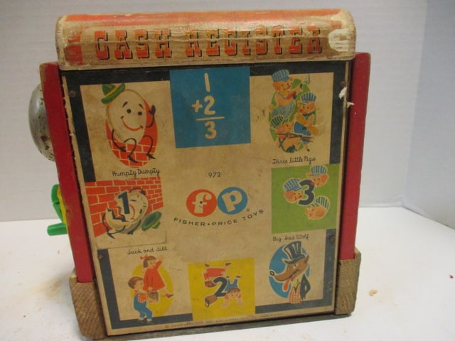 Old Fisher Price No.972 Toy Cash Register and No. 772 Musical Chime Roller Toy - 6