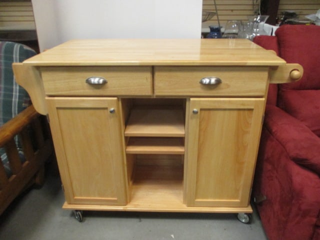 Butcher Block Style Rolling Kitchen Island 2 Doors/2 Drawers: 50 x 24 x 35