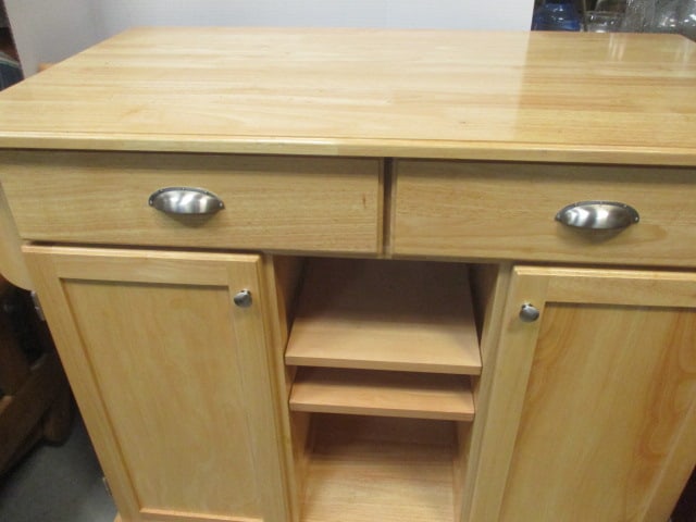 Butcher Block Style Rolling Kitchen Island 2 Doors/2 Drawers - 5